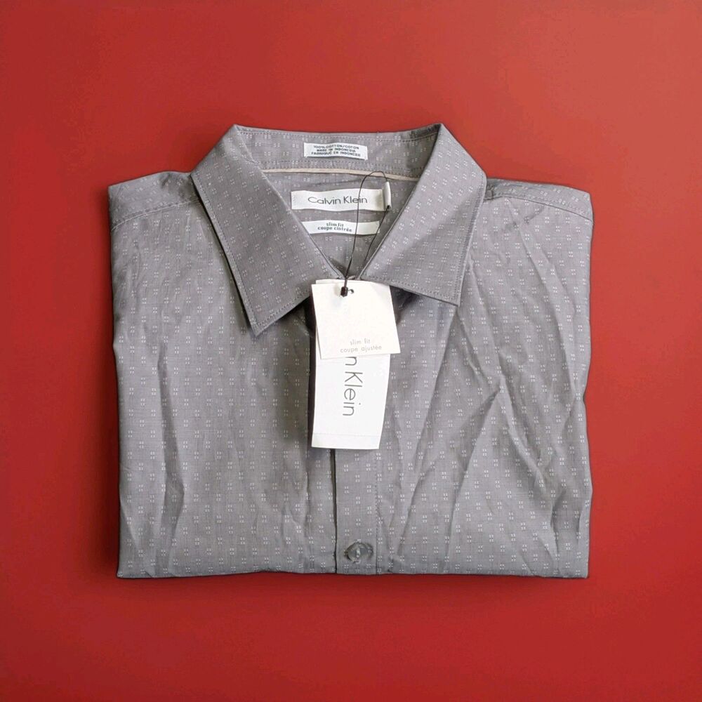 Calvin Klein Slim Fit Dress Shirt Button Up Gray Medium NWT